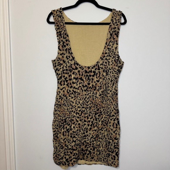 Free People Metallic Leopard Bodycon Mini Dress Gold Black Animal Print Size L - Picture 3 of 10